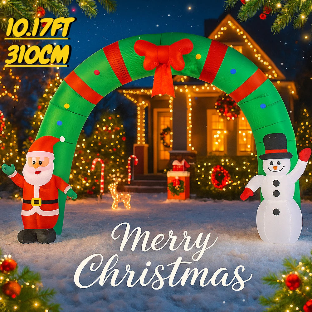 10.17FT Giant Christmas Inflatable Toy Arch Snowman Santa With LED Lights Xmas Yard Lawn Party Supplies Home Decor Ornament