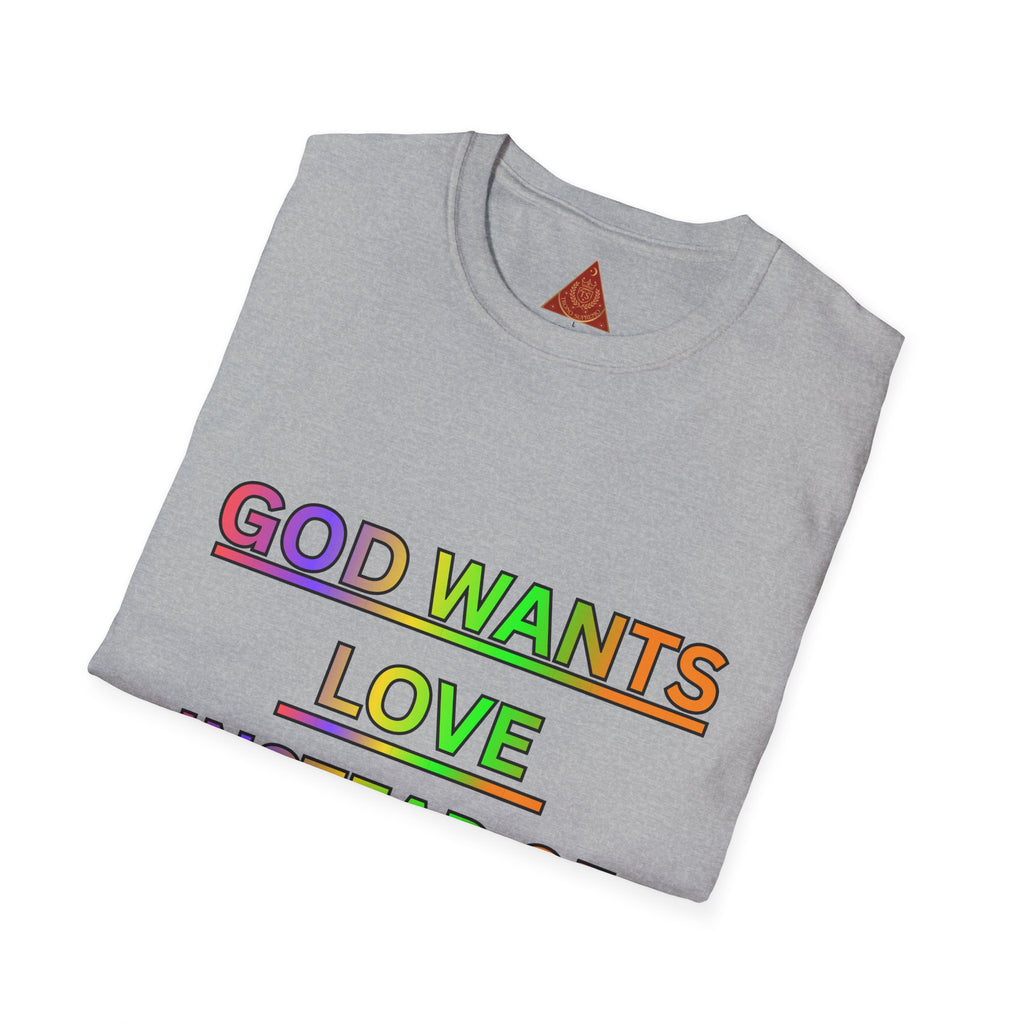 Trono Supremo  |  Contemporary  |  God Wants Love Instead of Hate T-Shirt — Rainbow Faith Message Tee