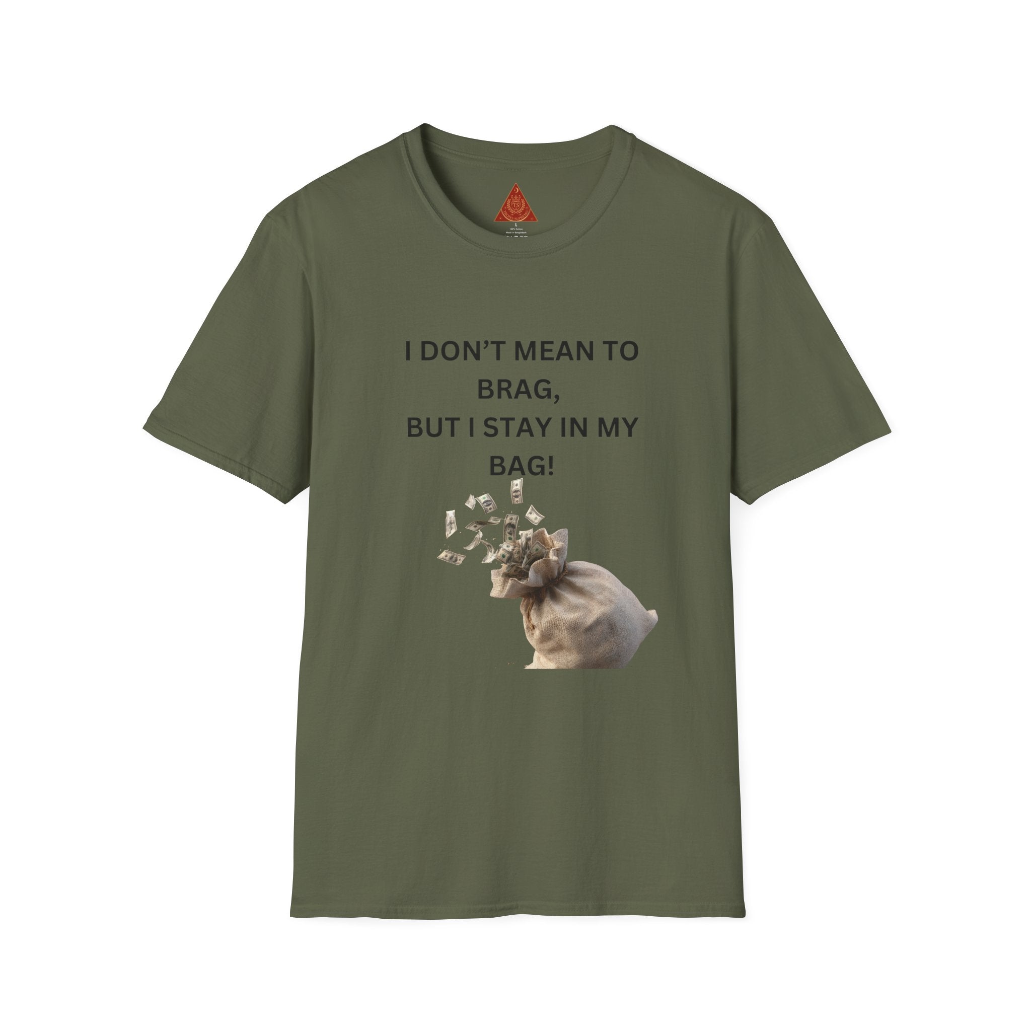 Trono Supremo  |  Contemporary  |  I Don't Mean to Brag But I Stay in My Bag T-Shirt — Funny Cat Money Bag Graphic Tee