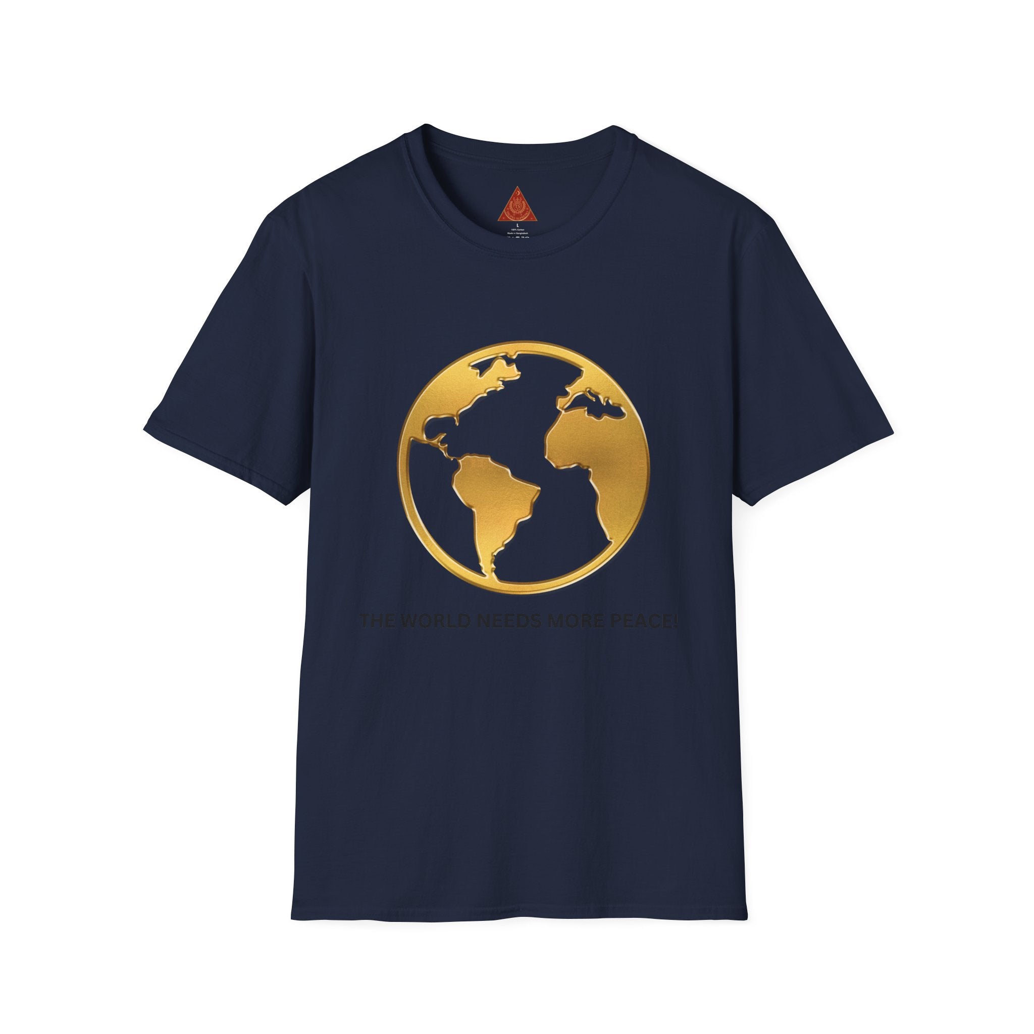 Trono Supremo | Peace Globe T-Shirt — "The World Needs More Peace" Gold Earth Tee