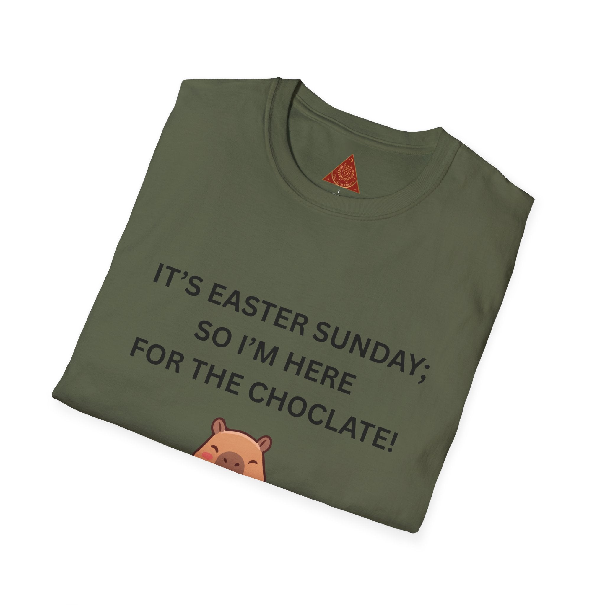 Trono Supremo |  Contemporary  |  Easter Chocolate Shirt — "It's Easter Sunday; So I'm Here for the Chocolate!" with Cute Bunny