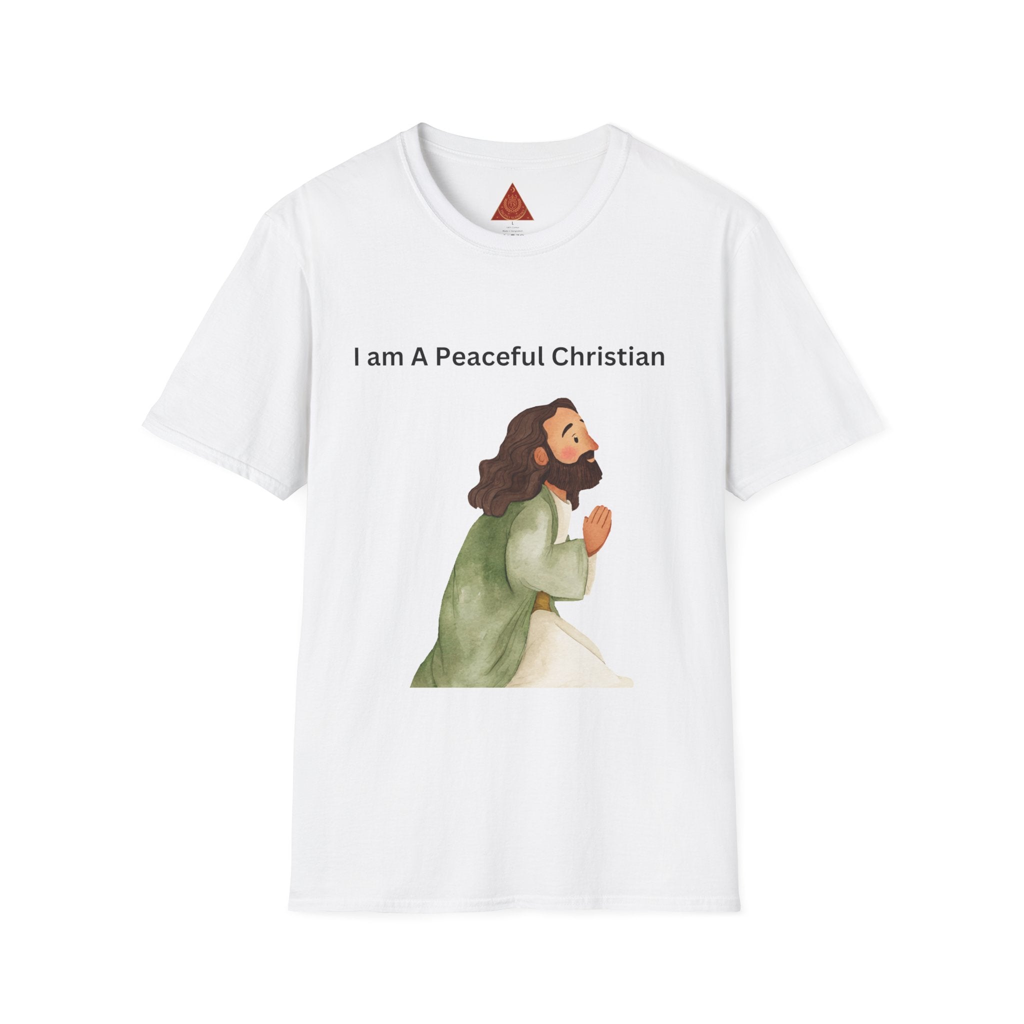 Trono Supremo | Christian Prayer T‑Shirt – “I Am A Peaceful Christian” Jesus Illustration