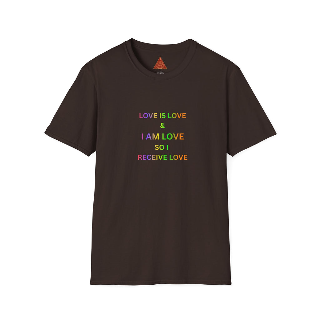 Trono Supremo  |  Contemporary  |  Love Is Love Affirmation T-Shirt — "Love Is Love / I Am Love So I Receive Love" Pride Tee