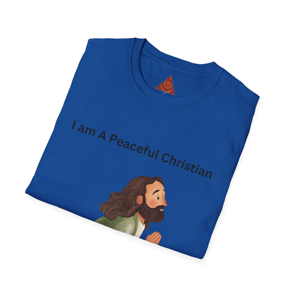 Trono Supremo | Christian Prayer T‑Shirt – “I Am A Peaceful Christian” Jesus Illustration