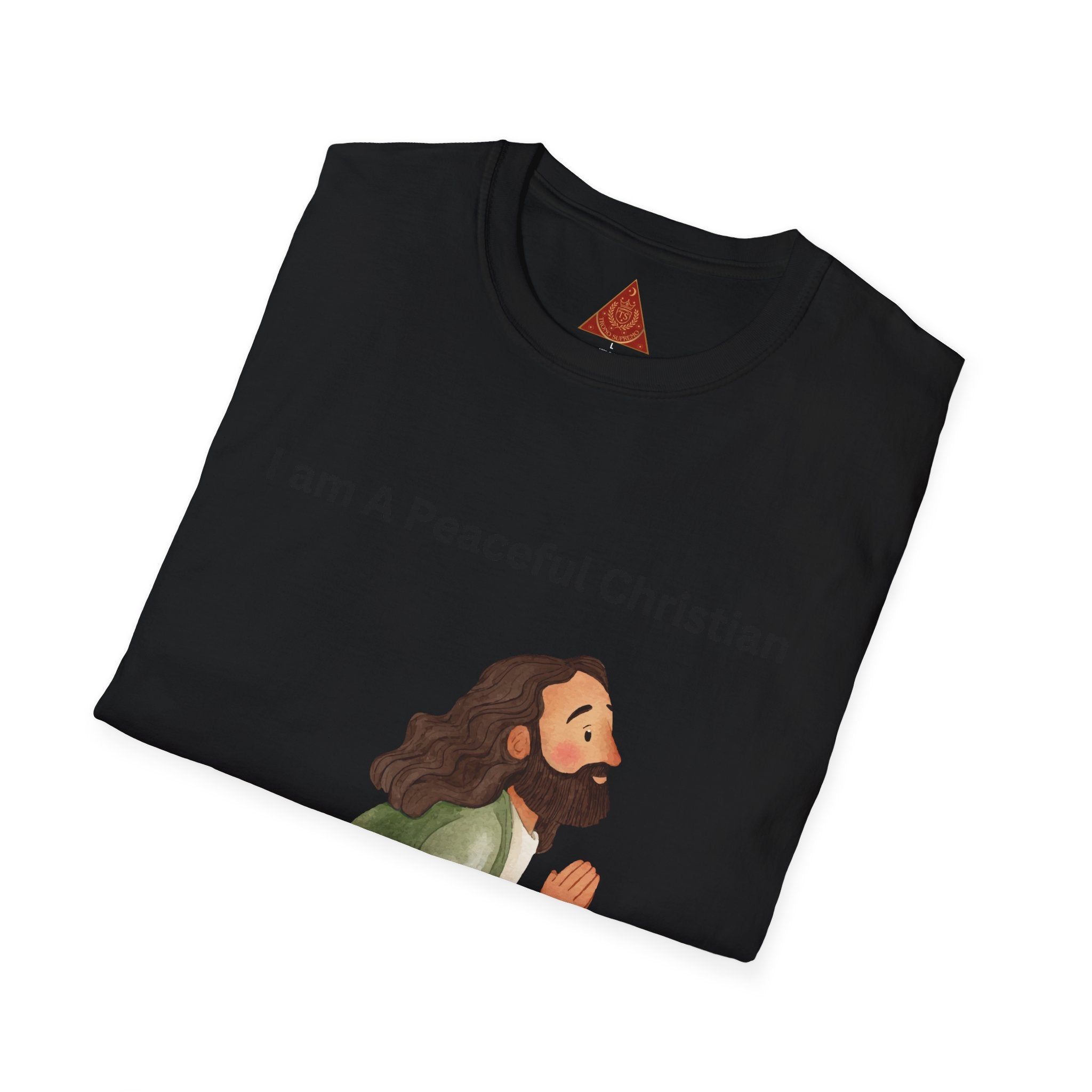 Trono Supremo | Christian Prayer T‑Shirt – “I Am A Peaceful Christian” Jesus Illustration