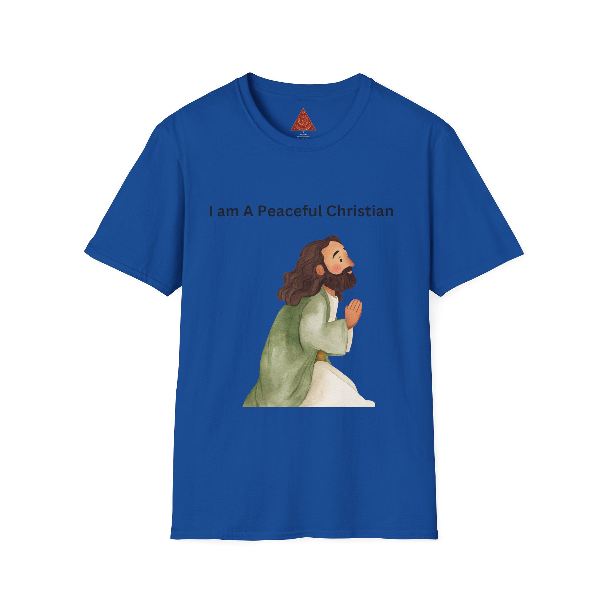 Trono Supremo | Christian Prayer T‑Shirt – “I Am A Peaceful Christian” Jesus Illustration