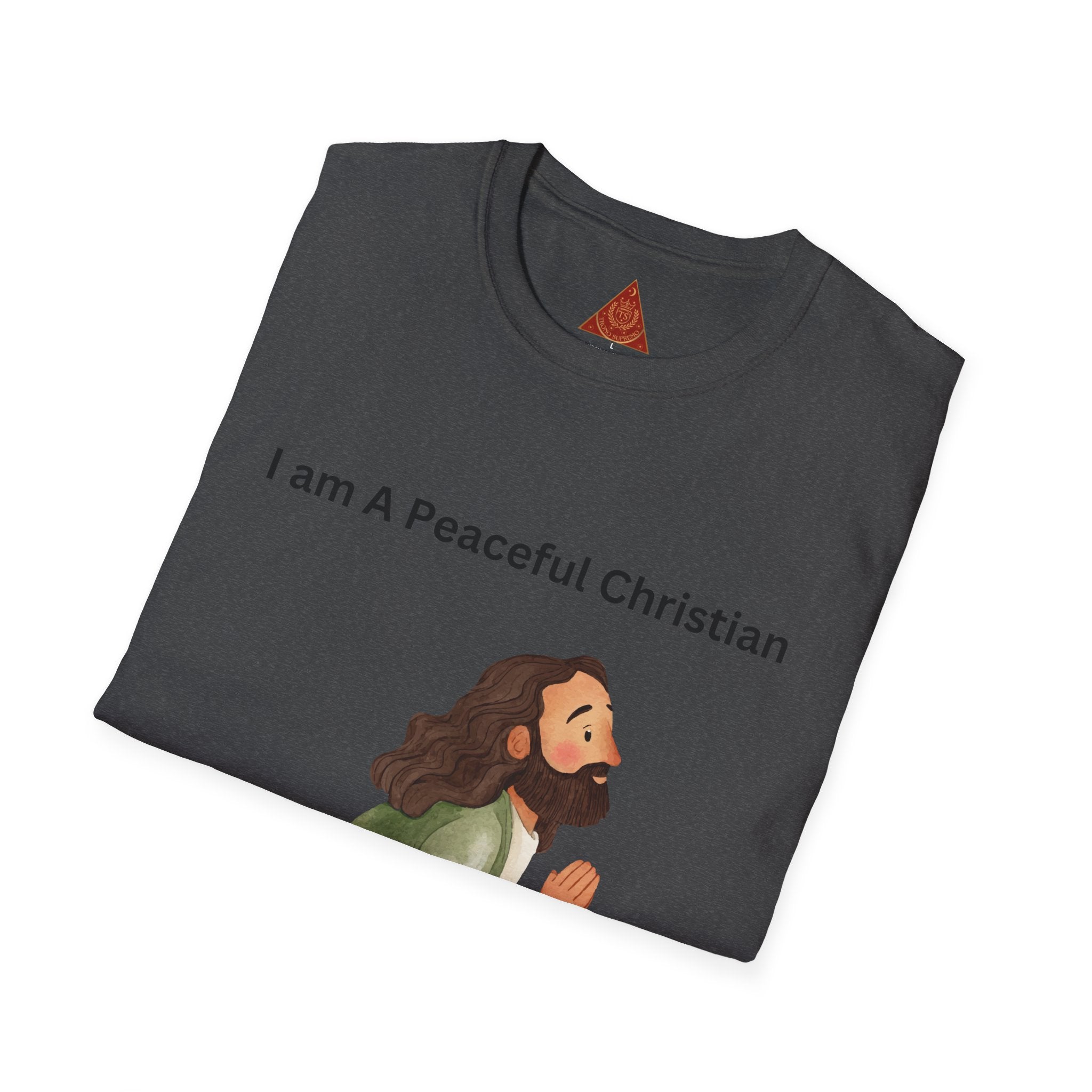 Trono Supremo | Christian Prayer T‑Shirt – “I Am A Peaceful Christian” Jesus Illustration