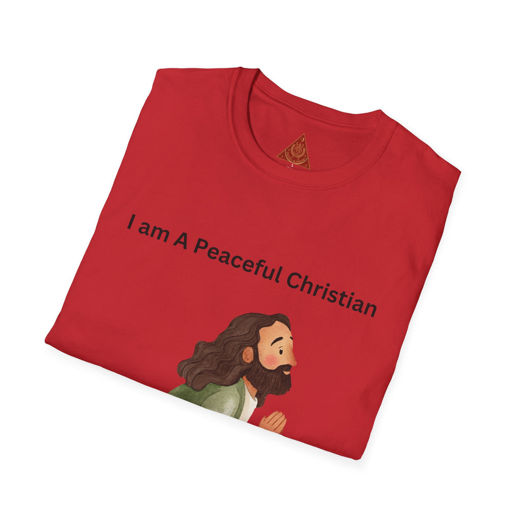 Trono Supremo | Christian Prayer T‑Shirt – “I Am A Peaceful Christian” Jesus Illustration