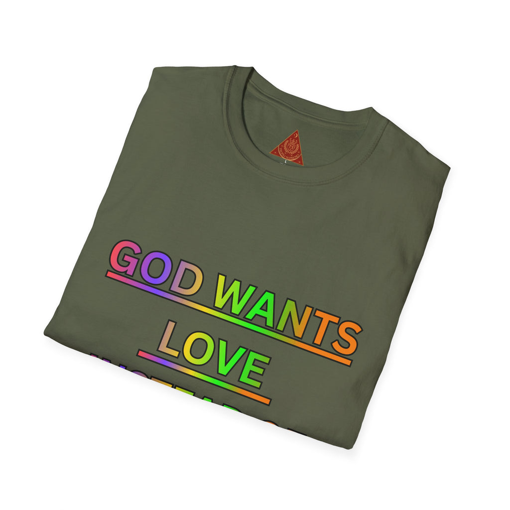 Trono Supremo  |  Contemporary  |  God Wants Love Instead of Hate T-Shirt — Rainbow Faith Message Tee