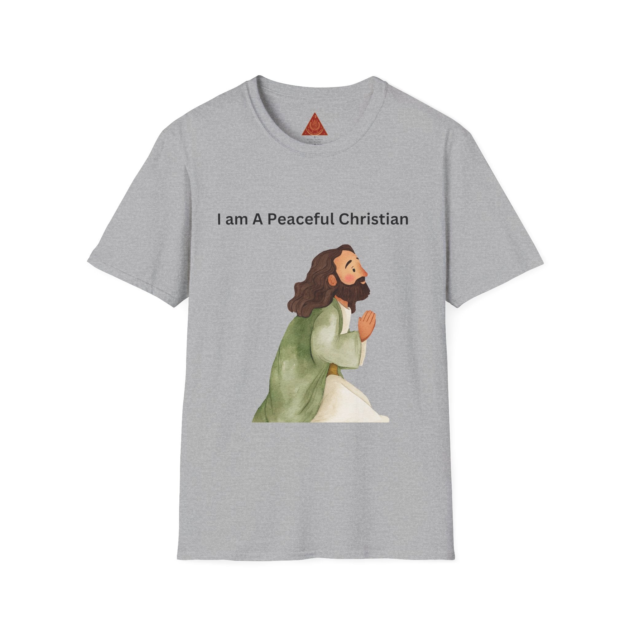 Trono Supremo | Christian Prayer T‑Shirt – “I Am A Peaceful Christian” Jesus Illustration