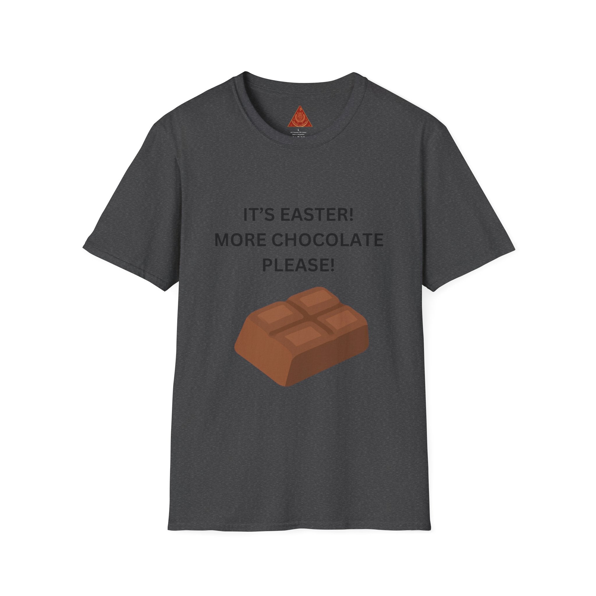Trono Supremo |  Contemporary  |  Easter Chocolate T-Shirt — "It’s Easter! More Chocolate Please!" Graphic Tee