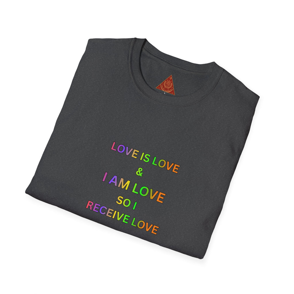 Trono Supremo  |  Contemporary  |  Love Is Love Affirmation T-Shirt — "Love Is Love / I Am Love So I Receive Love" Pride Tee