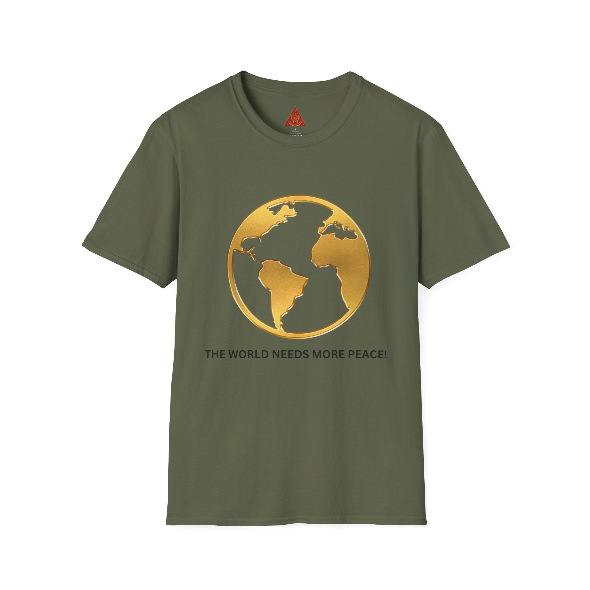 Trono Supremo | Peace Globe T-Shirt — "The World Needs More Peace" Gold Earth Tee