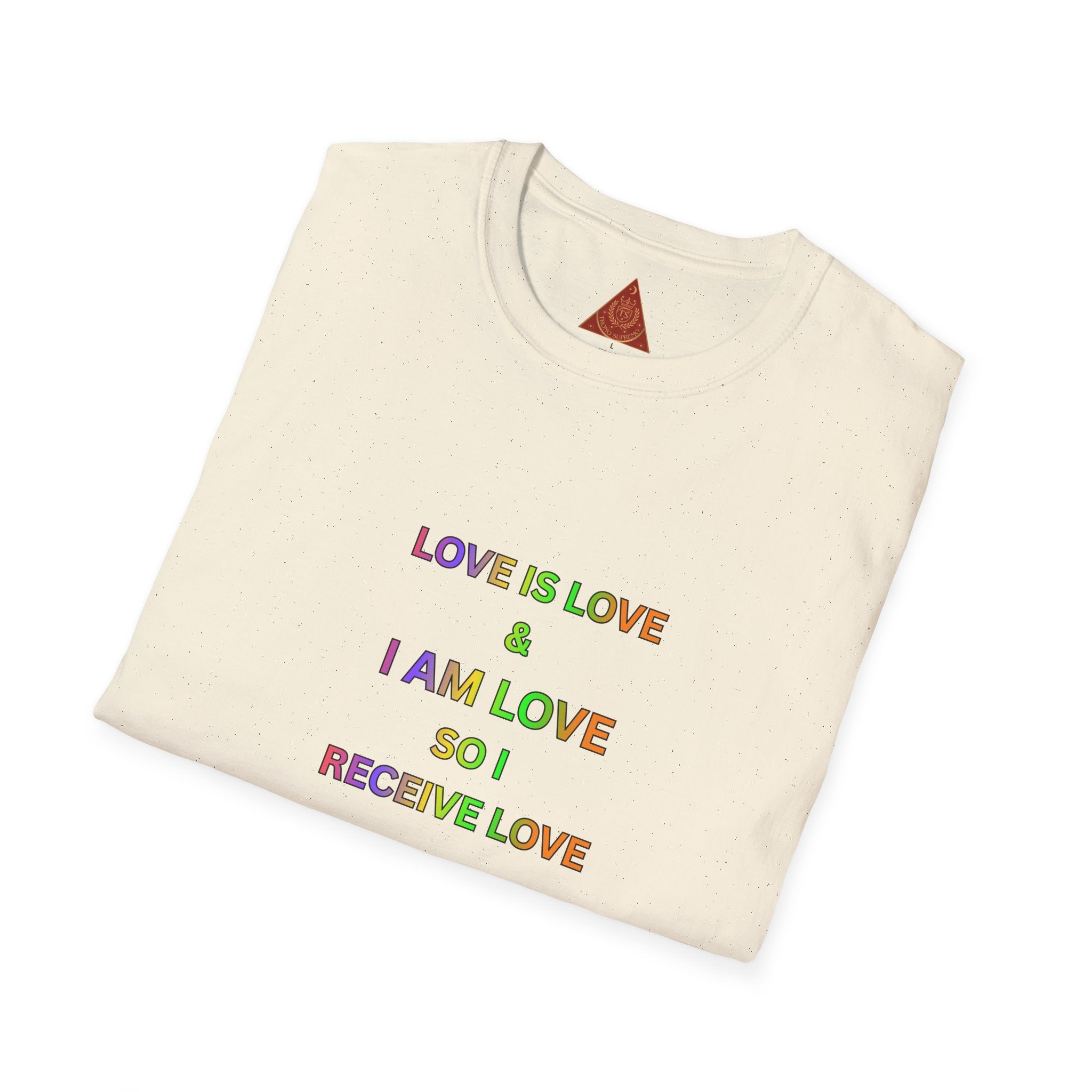 Trono Supremo  |  Contemporary  |  Love Is Love Affirmation T-Shirt — "Love Is Love / I Am Love So I Receive Love" Pride Tee