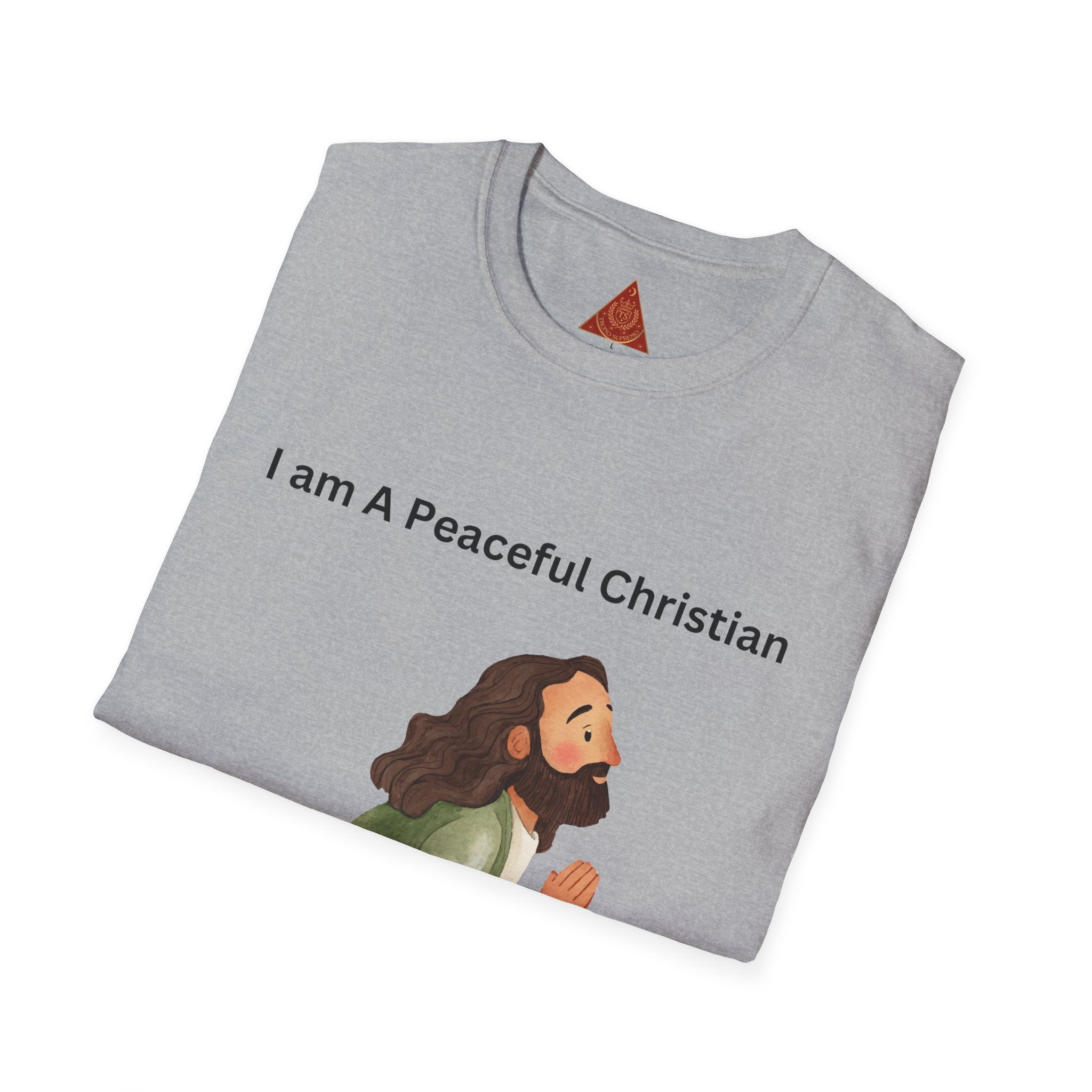 Trono Supremo | Christian Prayer T‑Shirt – “I Am A Peaceful Christian” Jesus Illustration