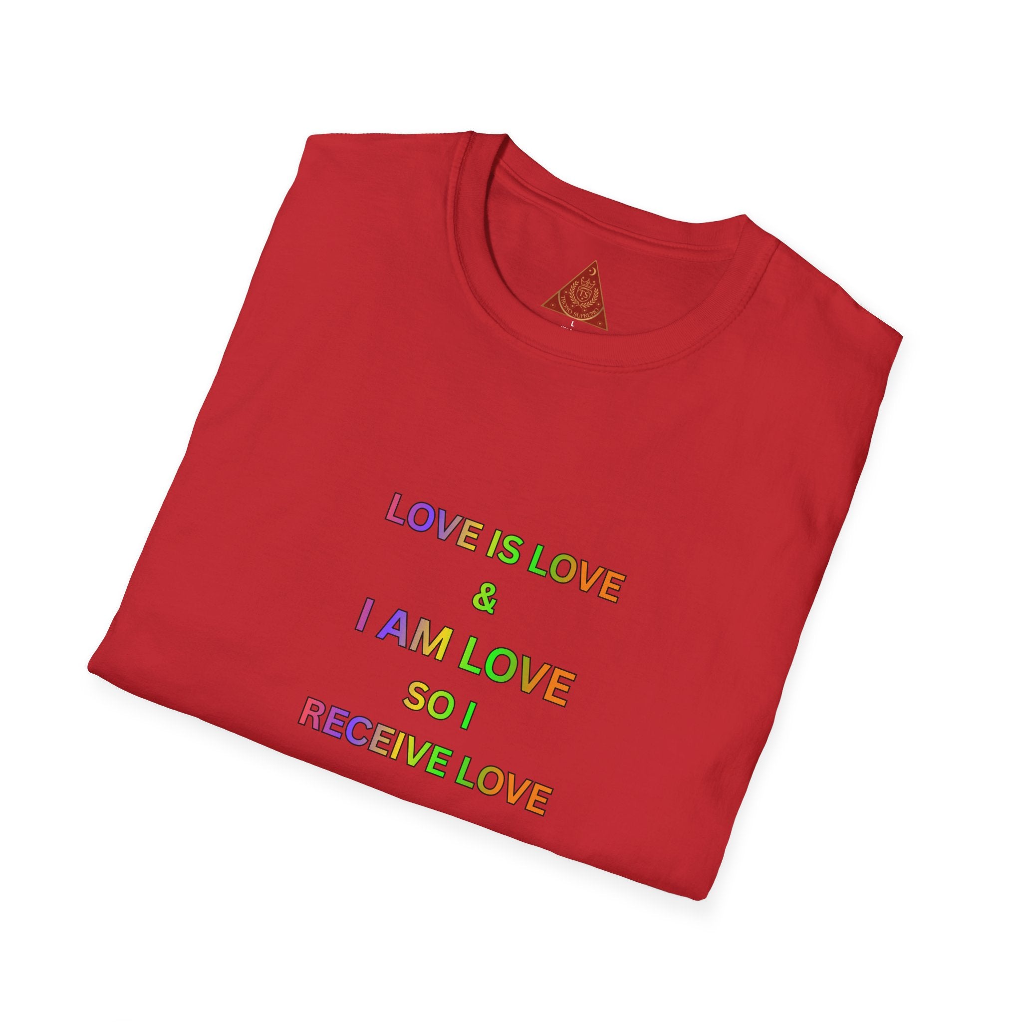 Trono Supremo  |  Contemporary  |  Love Is Love Affirmation T-Shirt — "Love Is Love / I Am Love So I Receive Love" Pride Tee