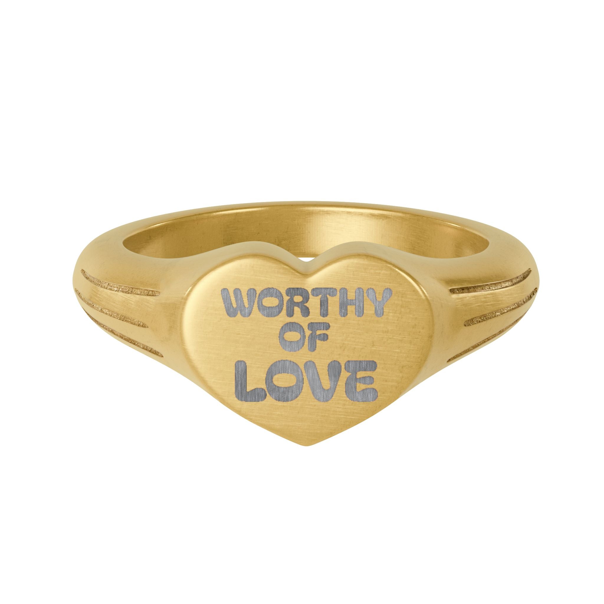 Trono Supremo |  Contemporary  |  Heart Signet Ring — Engraved “Worthy of Love” Stainless Steel Gift