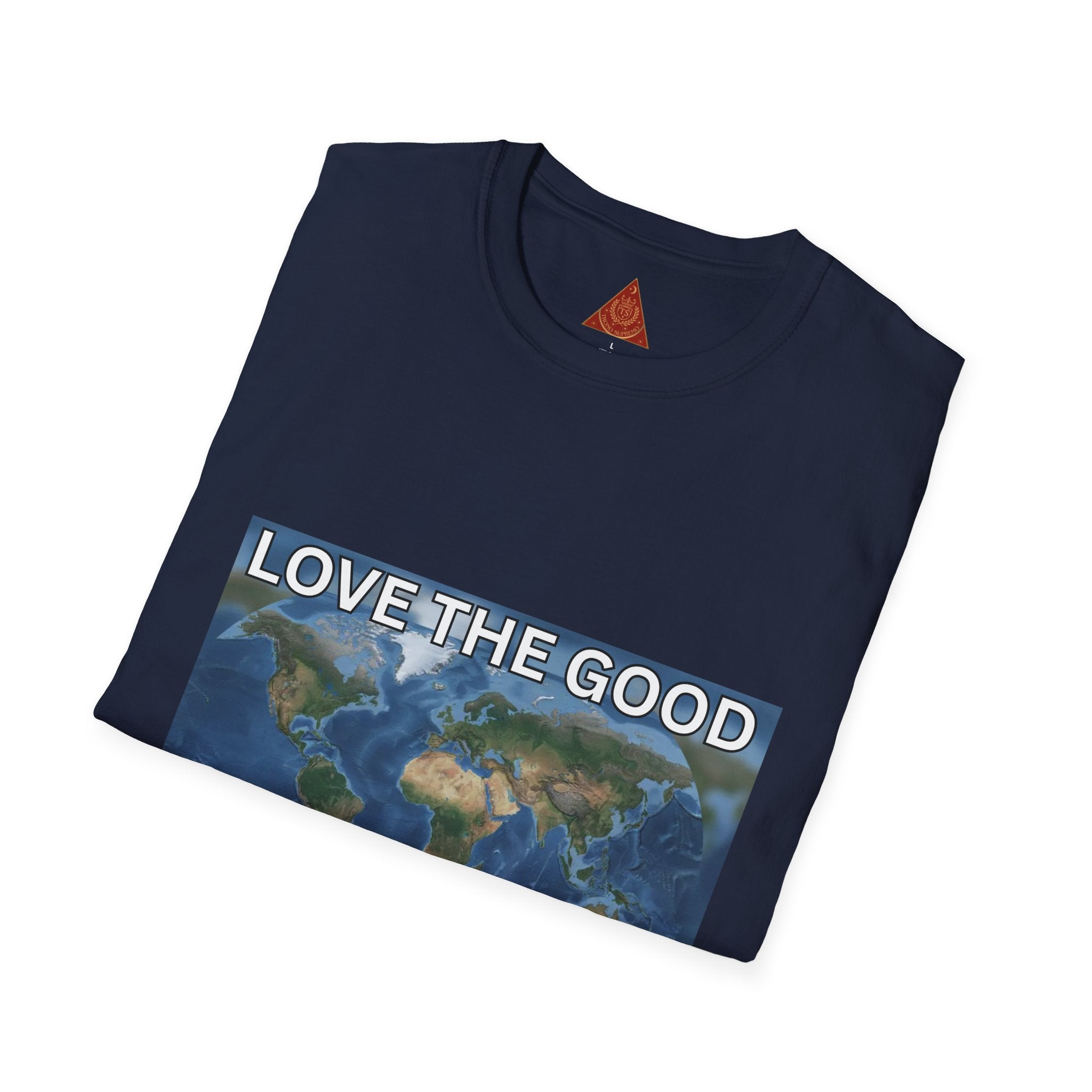 Trono Supremo | Contemporary | Love the Good in the World T-Shirt — Earth Map Positive Message Tee