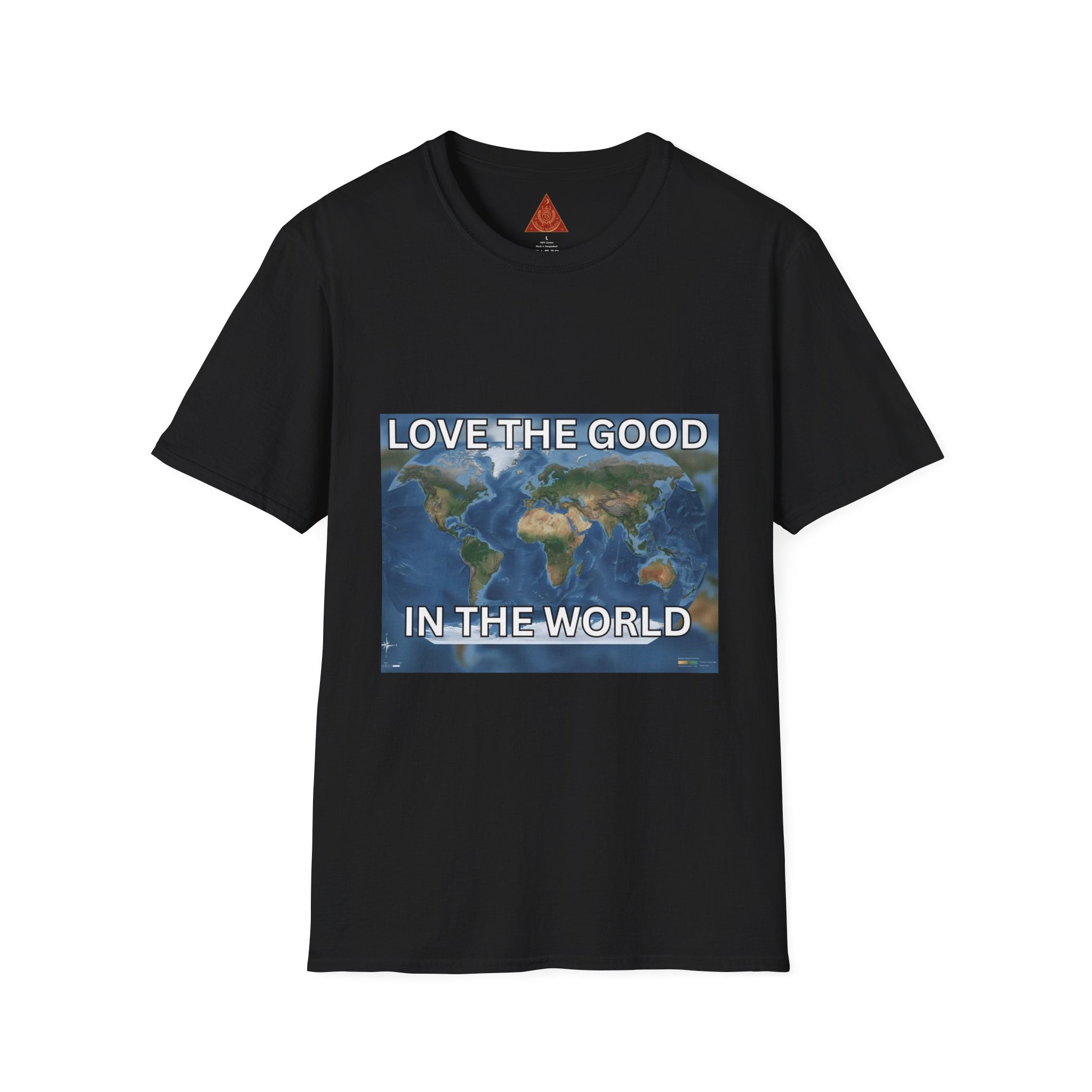 Trono Supremo | Contemporary | Love the Good in the World T-Shirt — Earth Map Positive Message Tee