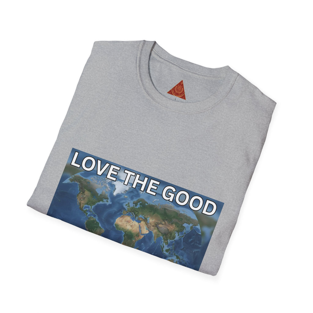 Trono Supremo | Contemporary | Love the Good in the World T-Shirt — Earth Map Positive Message Tee