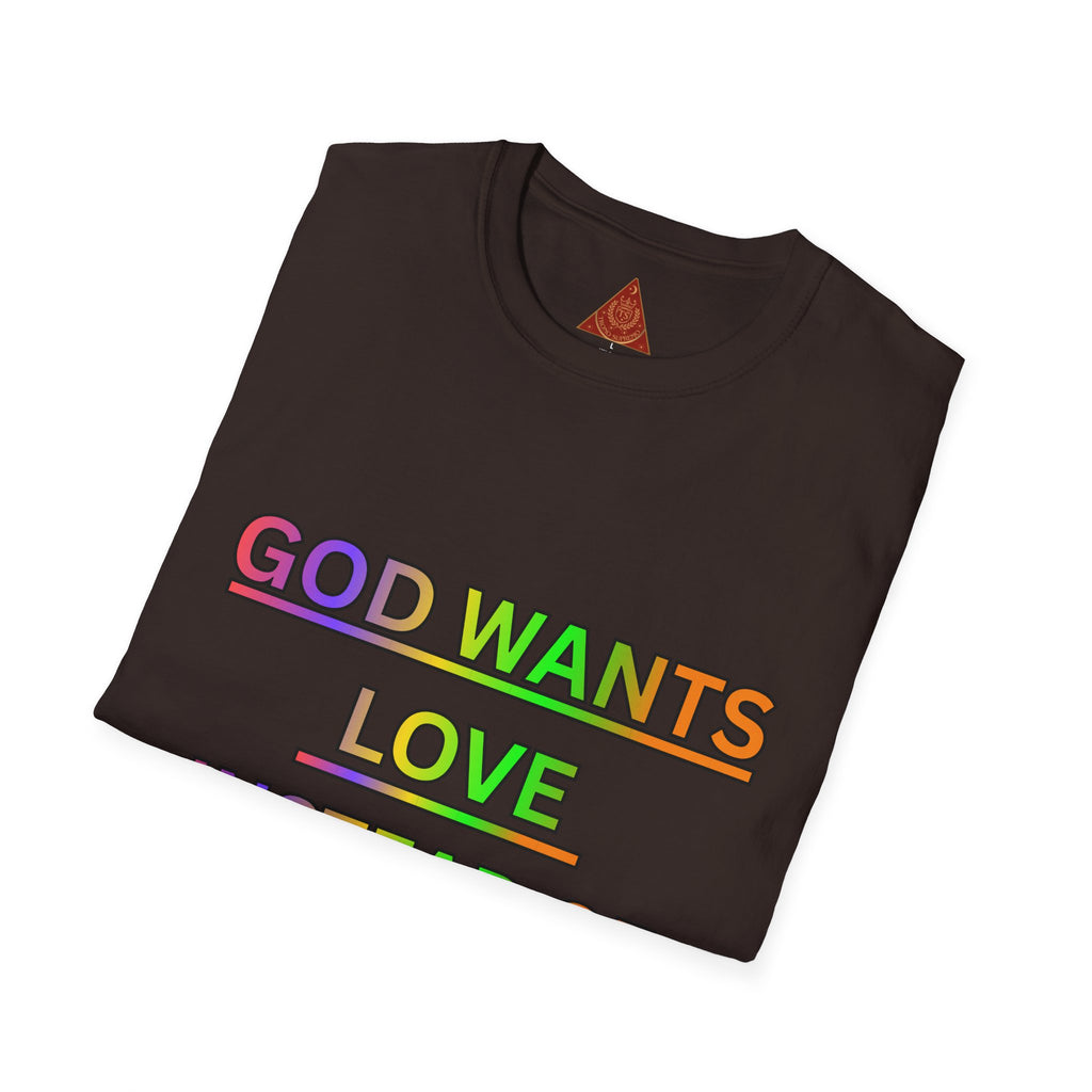 Trono Supremo  |  Contemporary  |  God Wants Love Instead of Hate T-Shirt — Rainbow Faith Message Tee