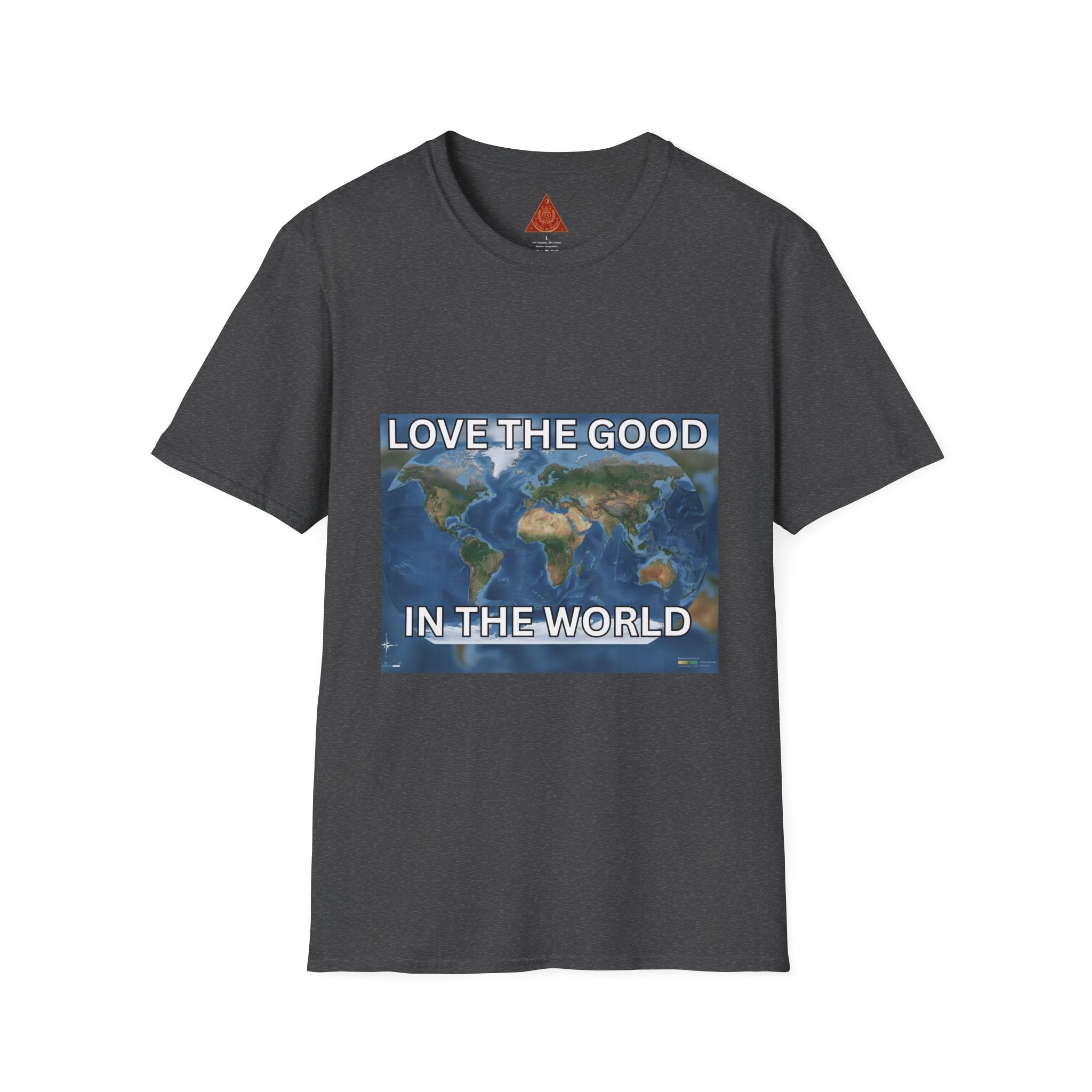 Trono Supremo | Contemporary | Love the Good in the World T-Shirt — Earth Map Positive Message Tee