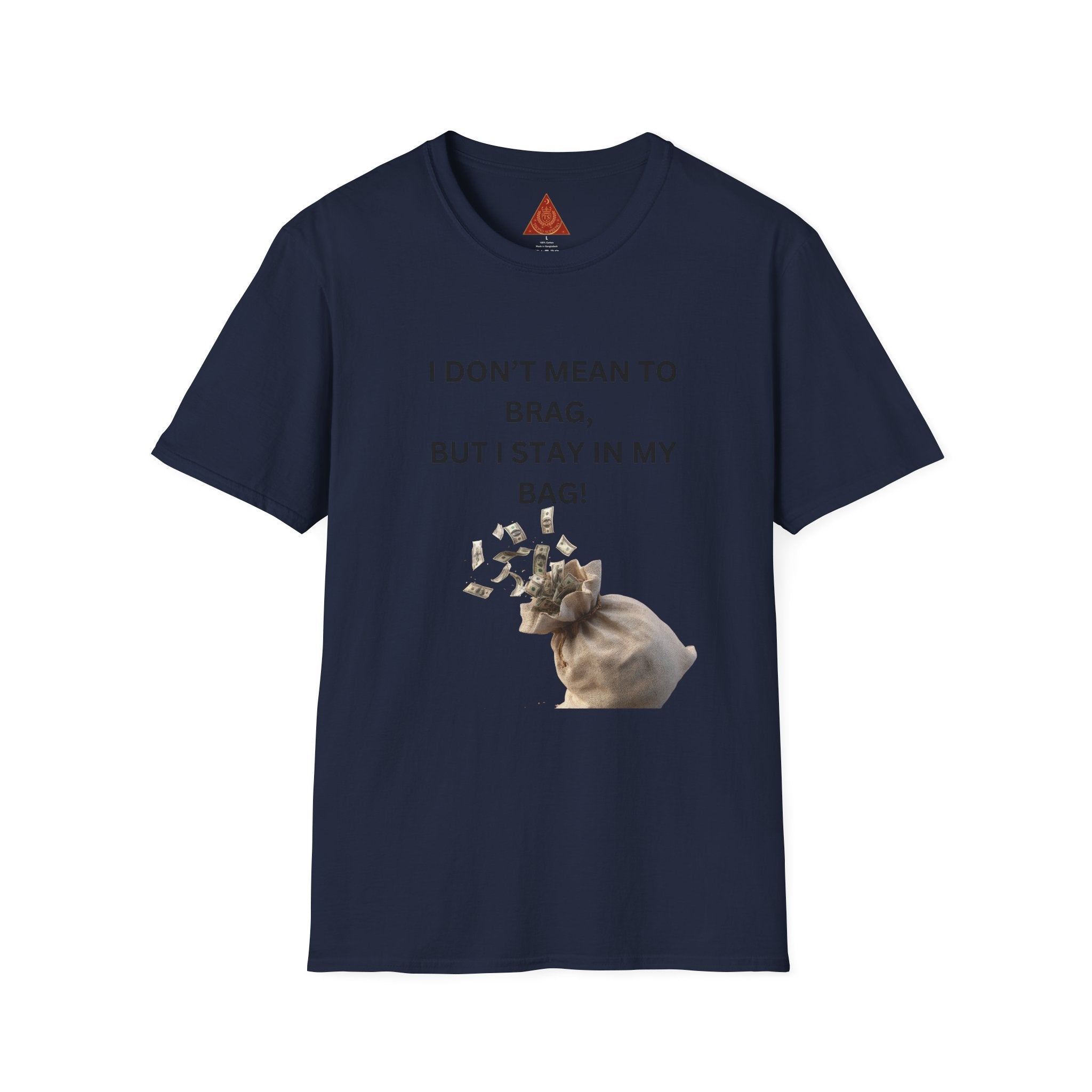 Trono Supremo  |  Contemporary  |  I Don't Mean to Brag But I Stay in My Bag T-Shirt — Funny Cat Money Bag Graphic Tee
