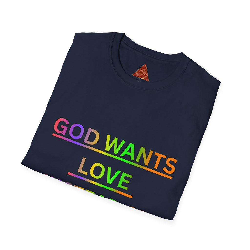 Trono Supremo  |  Contemporary  |  God Wants Love Instead of Hate T-Shirt — Rainbow Faith Message Tee