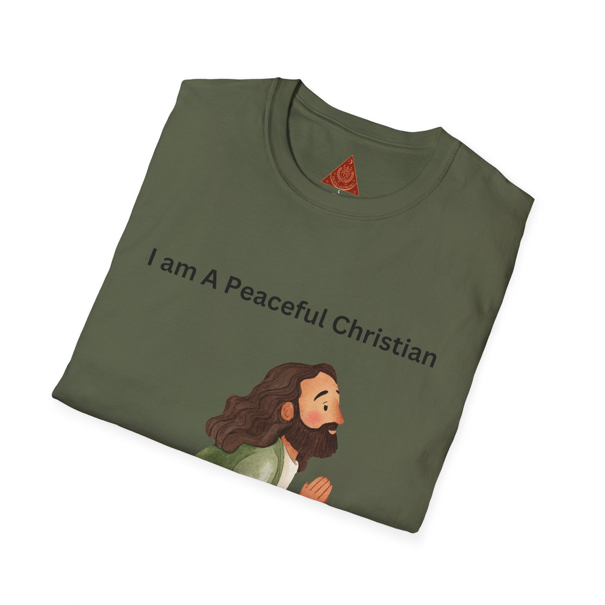 Trono Supremo | Christian Prayer T‑Shirt – “I Am A Peaceful Christian” Jesus Illustration