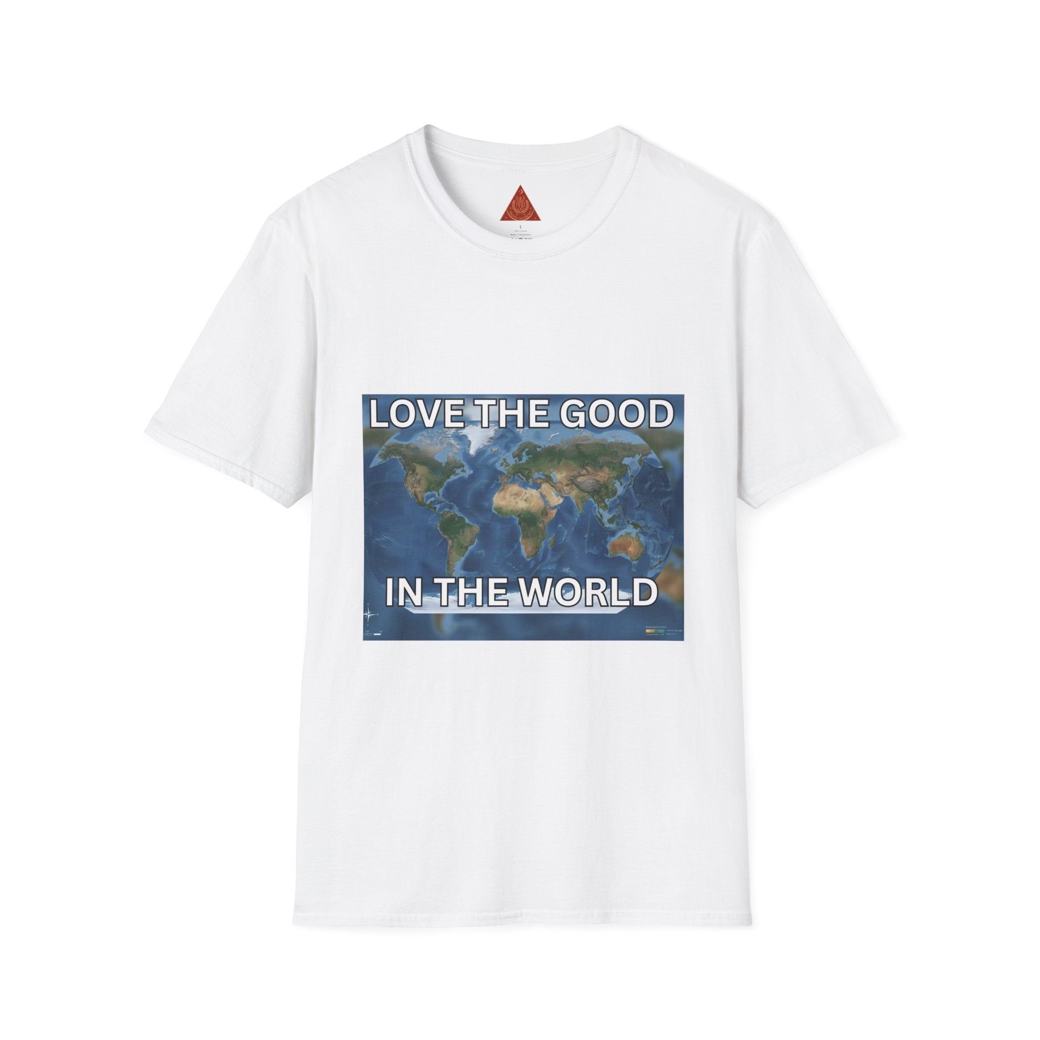 Trono Supremo | Contemporary | Love the Good in the World T-Shirt — Earth Map Positive Message Tee