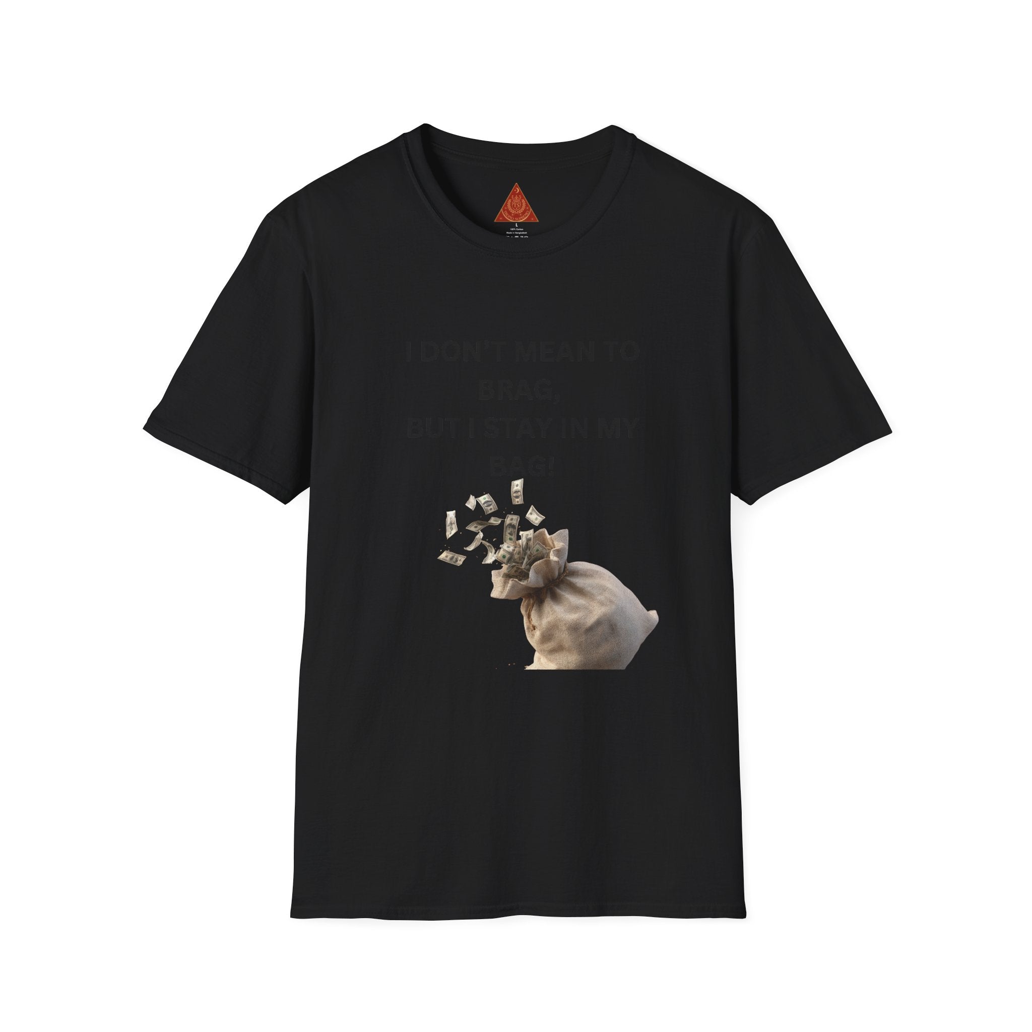 Trono Supremo  |  Contemporary  |  I Don't Mean to Brag But I Stay in My Bag T-Shirt — Funny Cat Money Bag Graphic Tee