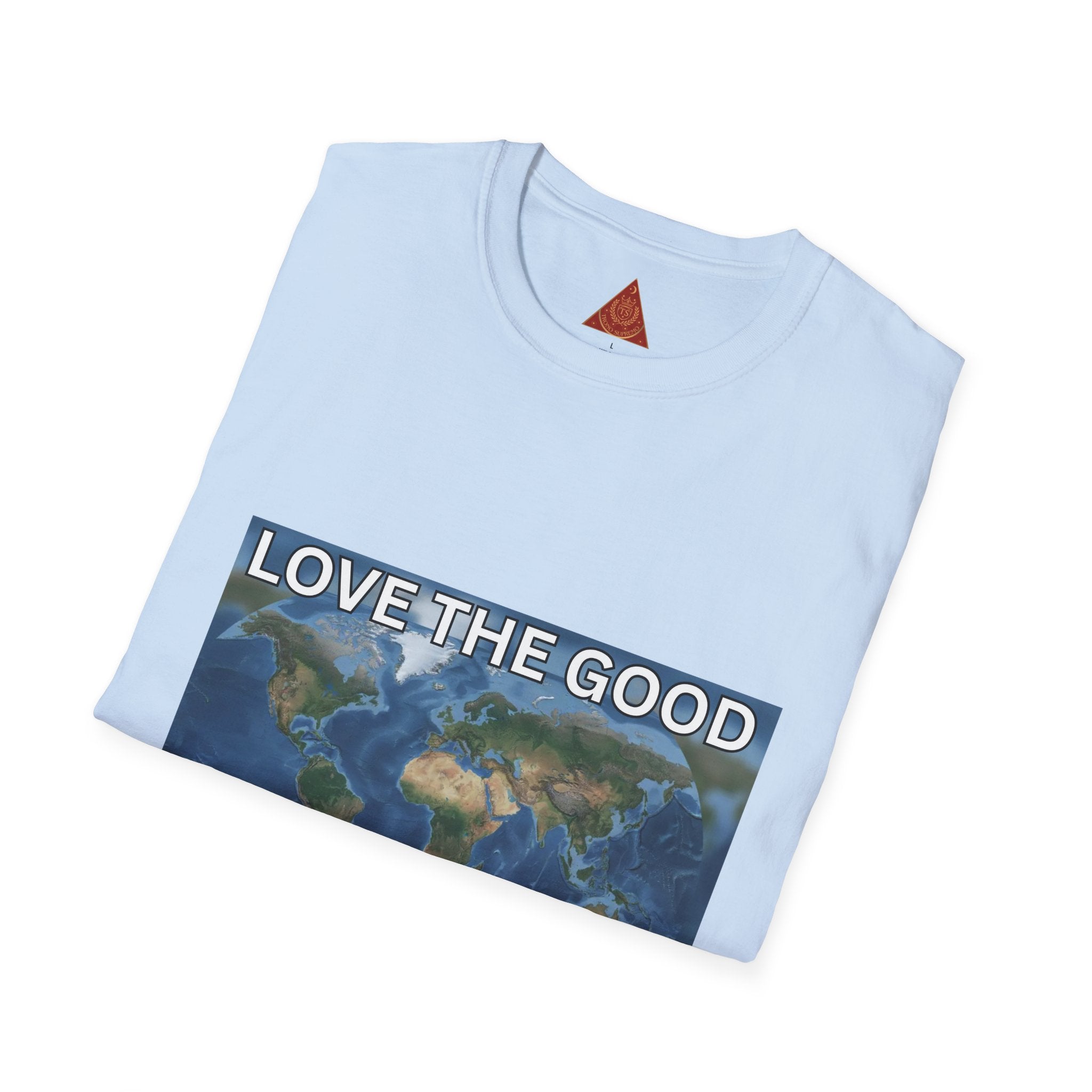 Trono Supremo | Contemporary | Love the Good in the World T-Shirt — Earth Map Positive Message Tee