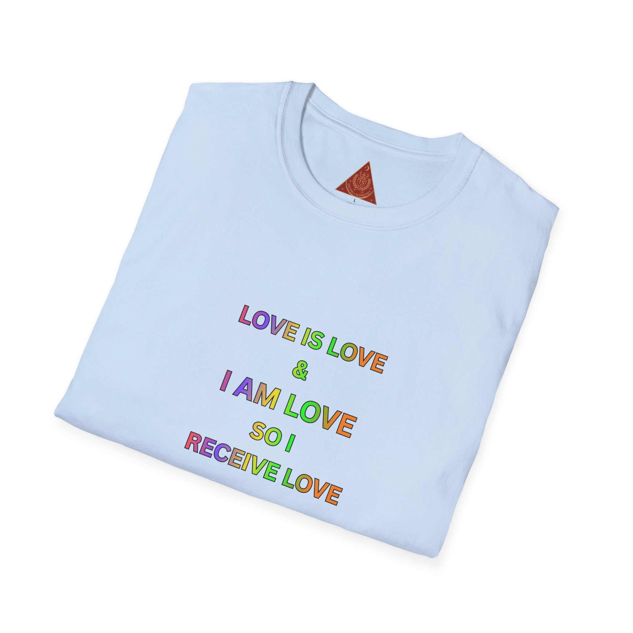 Trono Supremo  |  Contemporary  |  Love Is Love Affirmation T-Shirt — "Love Is Love / I Am Love So I Receive Love" Pride Tee