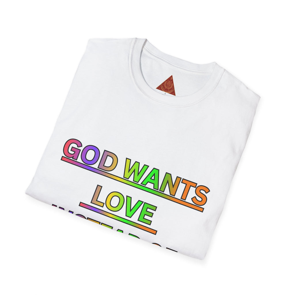 Trono Supremo  |  Contemporary  |  God Wants Love Instead of Hate T-Shirt — Rainbow Faith Message Tee