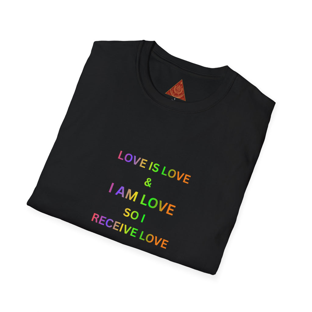 Trono Supremo  |  Contemporary  |  Love Is Love Affirmation T-Shirt — "Love Is Love / I Am Love So I Receive Love" Pride Tee