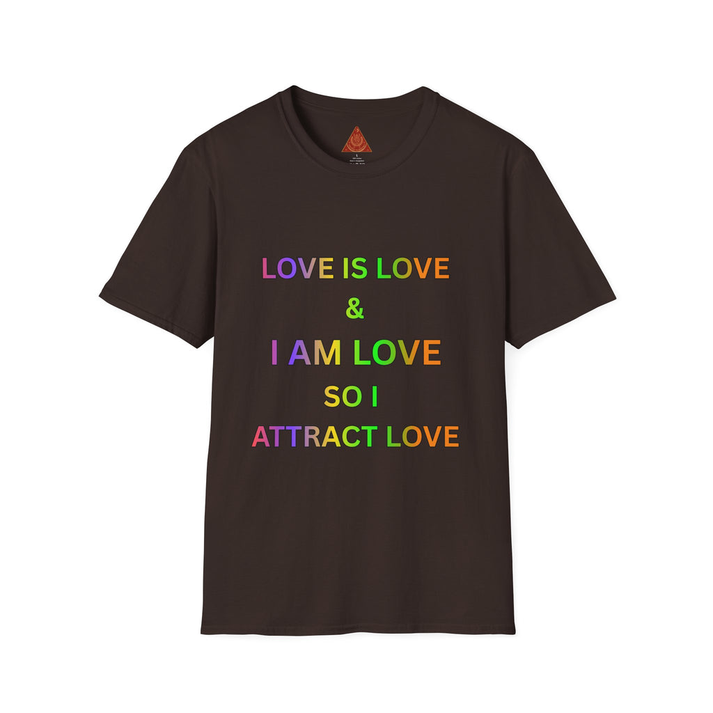 Trono Supremo | Contemporary  |  Love Is Love T-Shirt — "I Am Love So I Attract Love" Rainbow Affirmation Tee