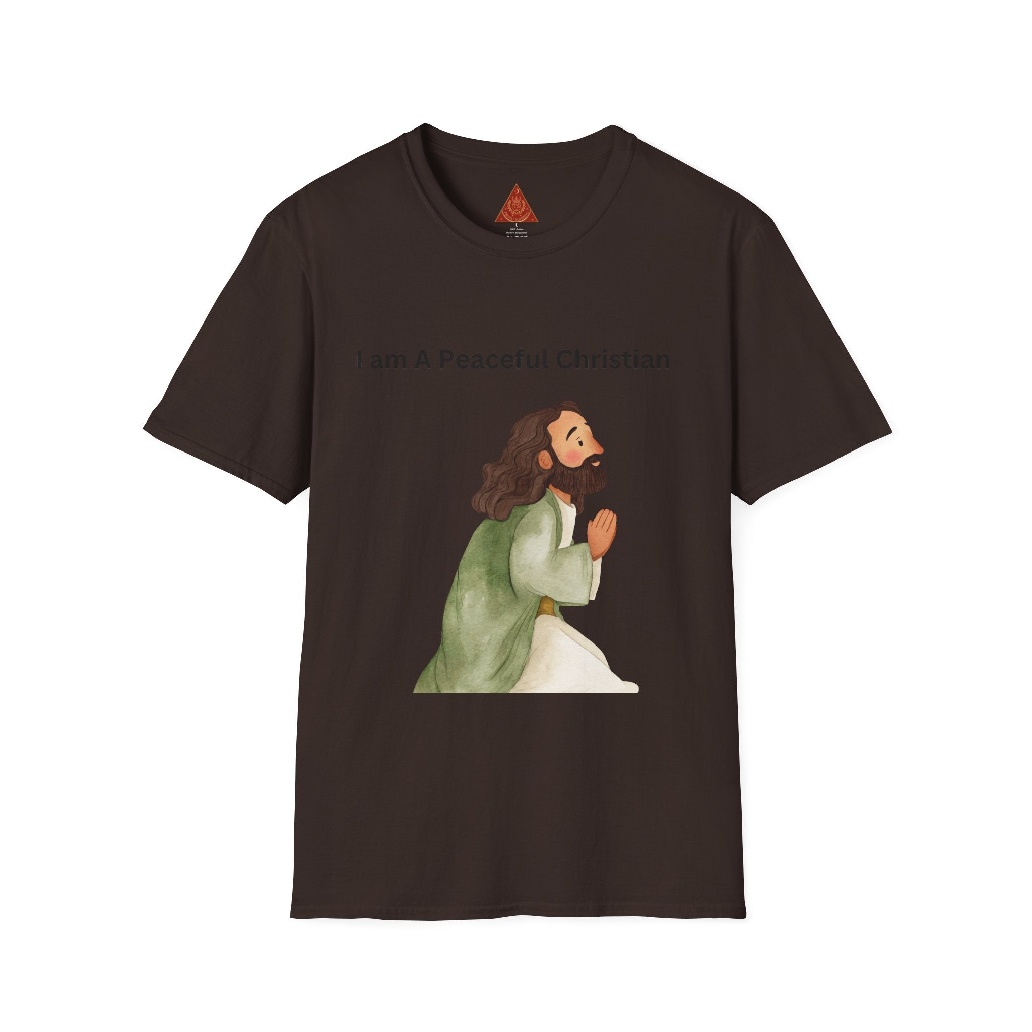 Trono Supremo | Christian Prayer T‑Shirt – “I Am A Peaceful Christian” Jesus Illustration