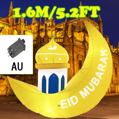 1.6M/5.2FT Inflatable Model Ramadan Moon Palace Build-in LED Light Blow Up Eid Mubarak Sign Outdoor Holiday Decorations