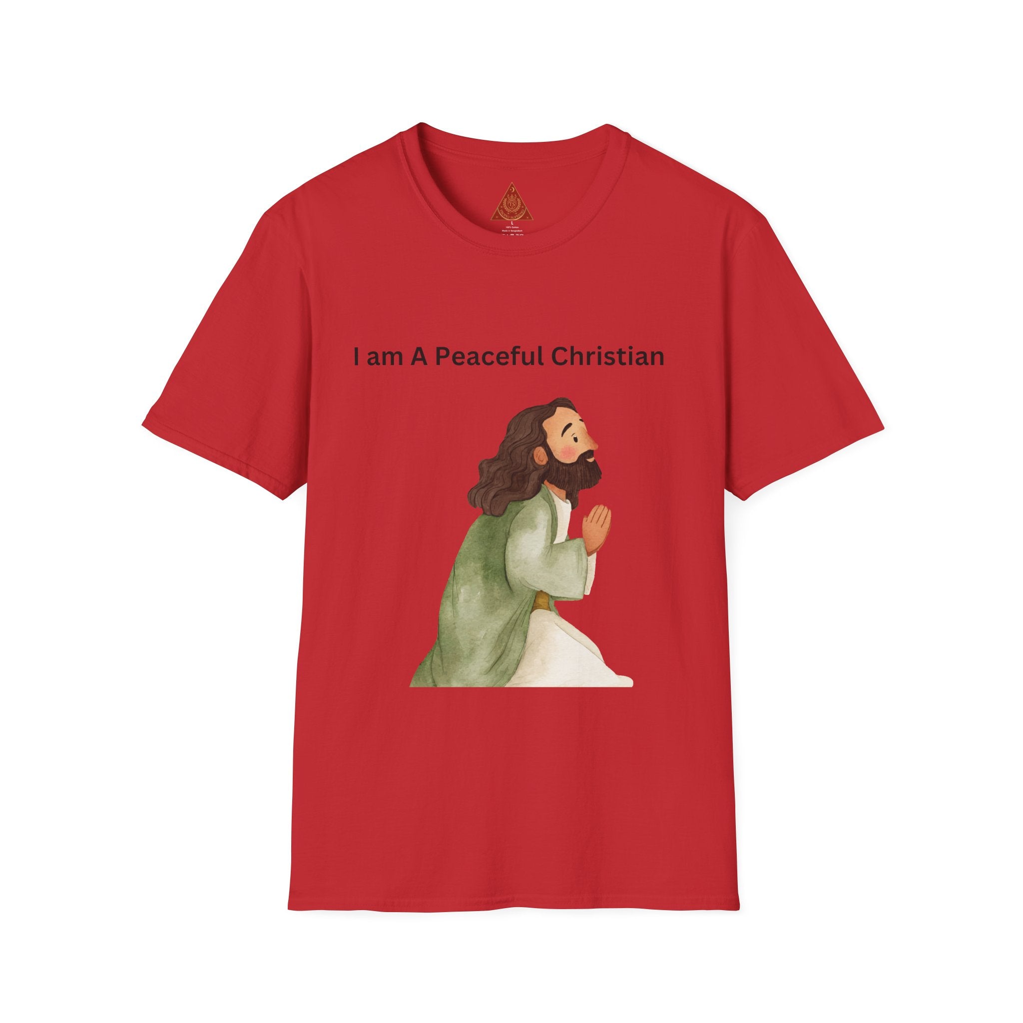 Trono Supremo | Christian Prayer T‑Shirt – “I Am A Peaceful Christian” Jesus Illustration