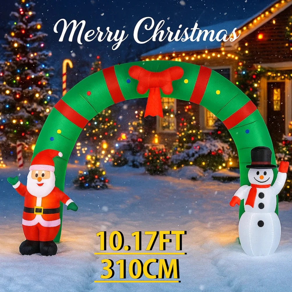 10.17FT Giant Christmas Inflatable Toy Arch Snowman Santa With LED Lights Xmas Yard Lawn Party Supplies Home Decor Ornament