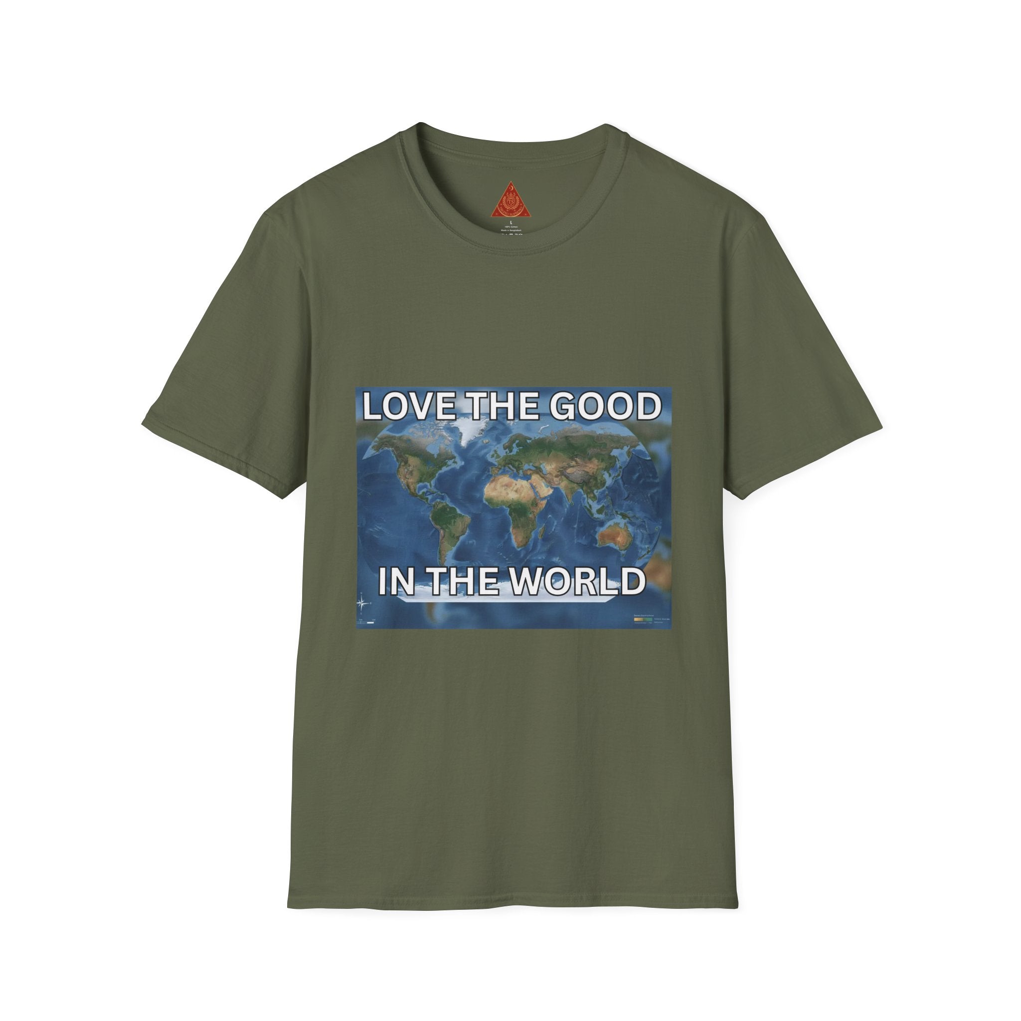 Trono Supremo | Contemporary | Love the Good in the World T-Shirt — Earth Map Positive Message Tee