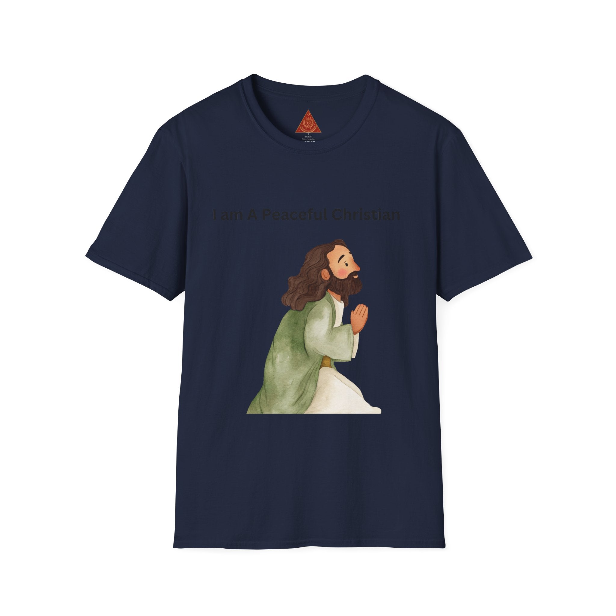 Trono Supremo | Christian Prayer T‑Shirt – “I Am A Peaceful Christian” Jesus Illustration