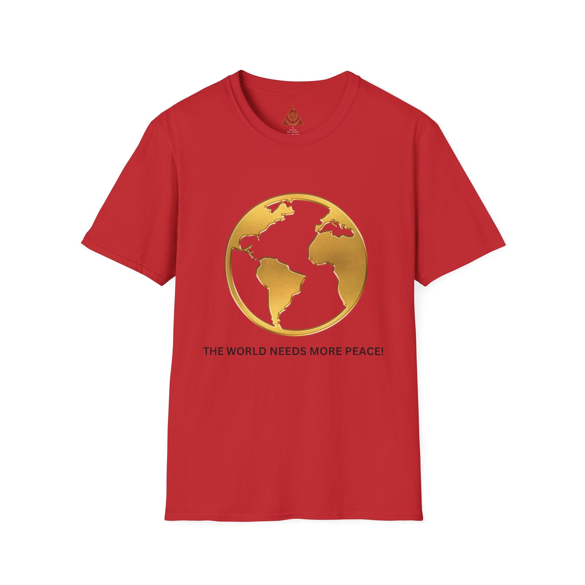 Trono Supremo | Peace Globe T-Shirt — "The World Needs More Peace" Gold Earth Tee
