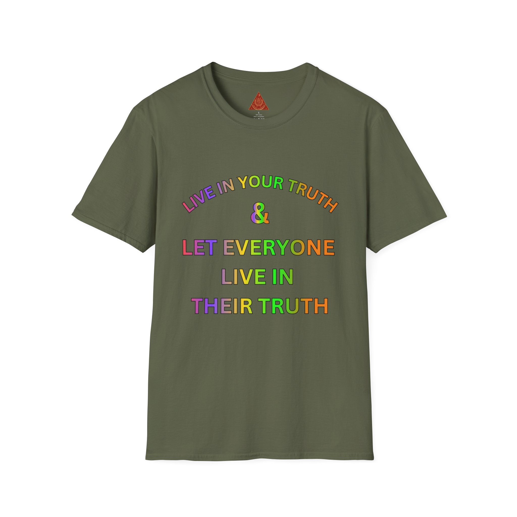 Trono Supremo  |  Contemporary  |  T-Shirt — "Live in Your Truth & Let Everyone Live in Their Truth" Rainbow Pride Tee