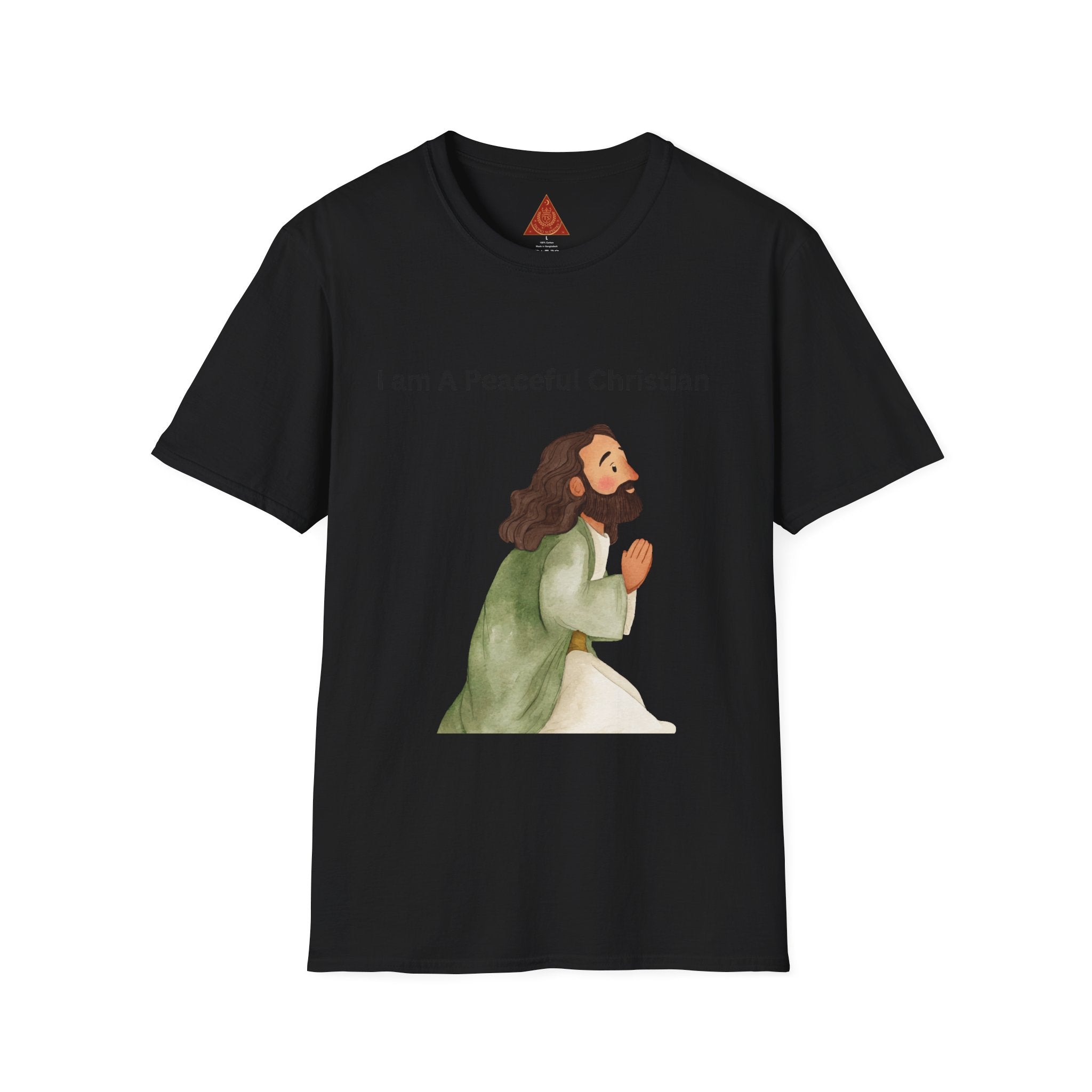 Trono Supremo | Christian Prayer T‑Shirt – “I Am A Peaceful Christian” Jesus Illustration