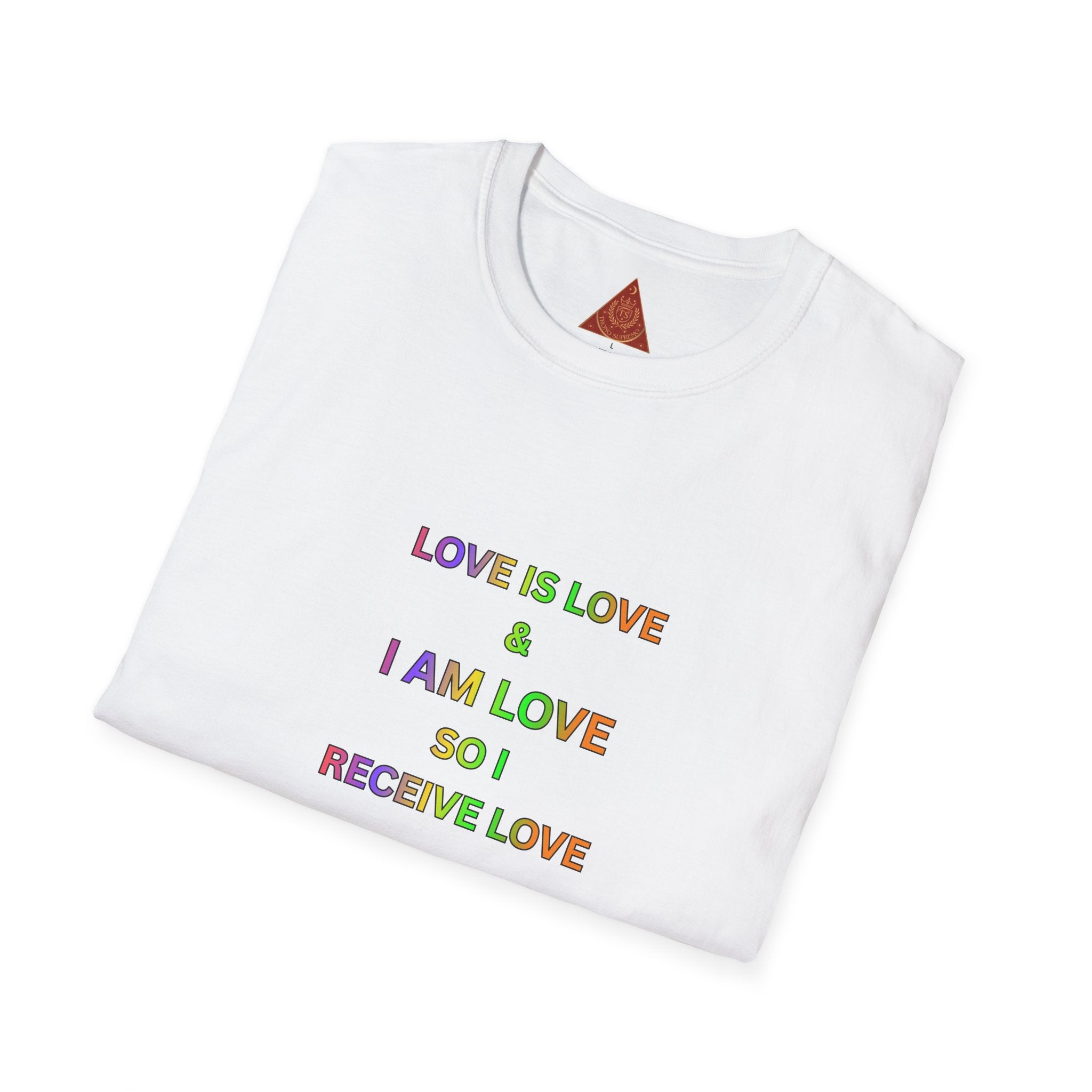 Trono Supremo  |  Contemporary  |  Love Is Love Affirmation T-Shirt — "Love Is Love / I Am Love So I Receive Love" Pride Tee
