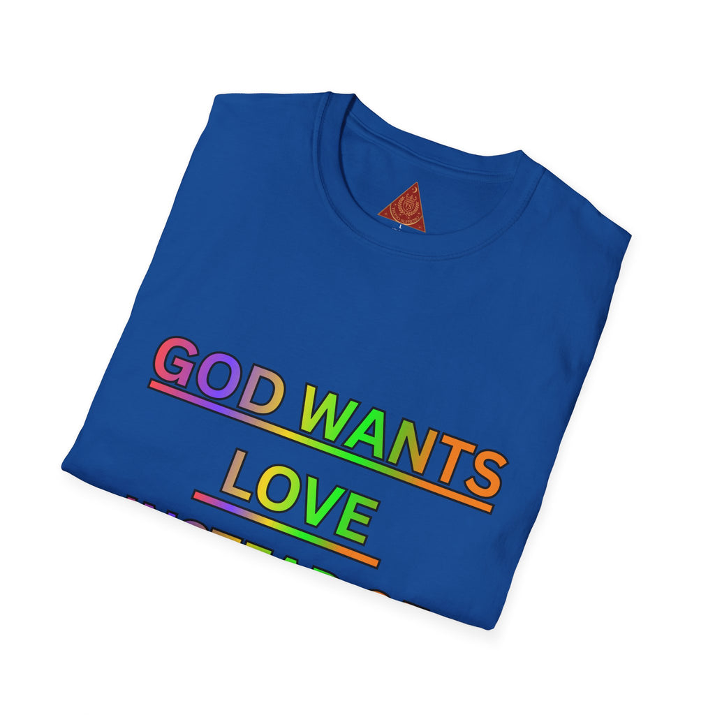 Trono Supremo  |  Contemporary  |  God Wants Love Instead of Hate T-Shirt — Rainbow Faith Message Tee