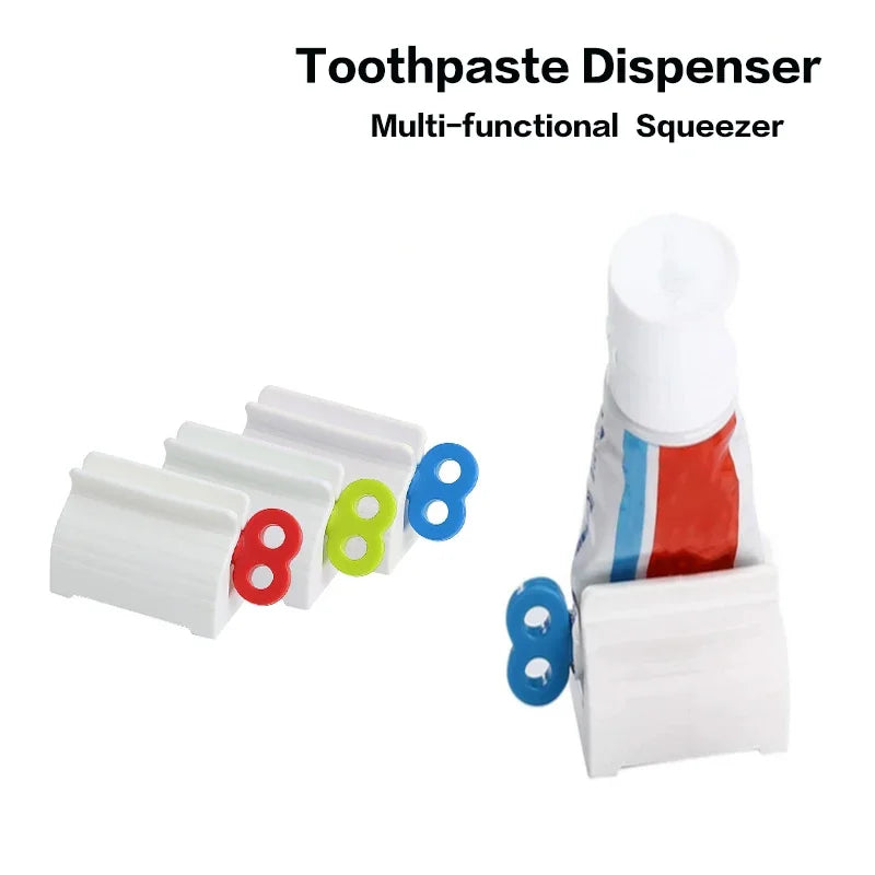 1 exprimidor de pasta de dientes de tubo enrollable, soporte de asiento de pasta de dientes giratorio, dispensador de pasta de dientes para baño