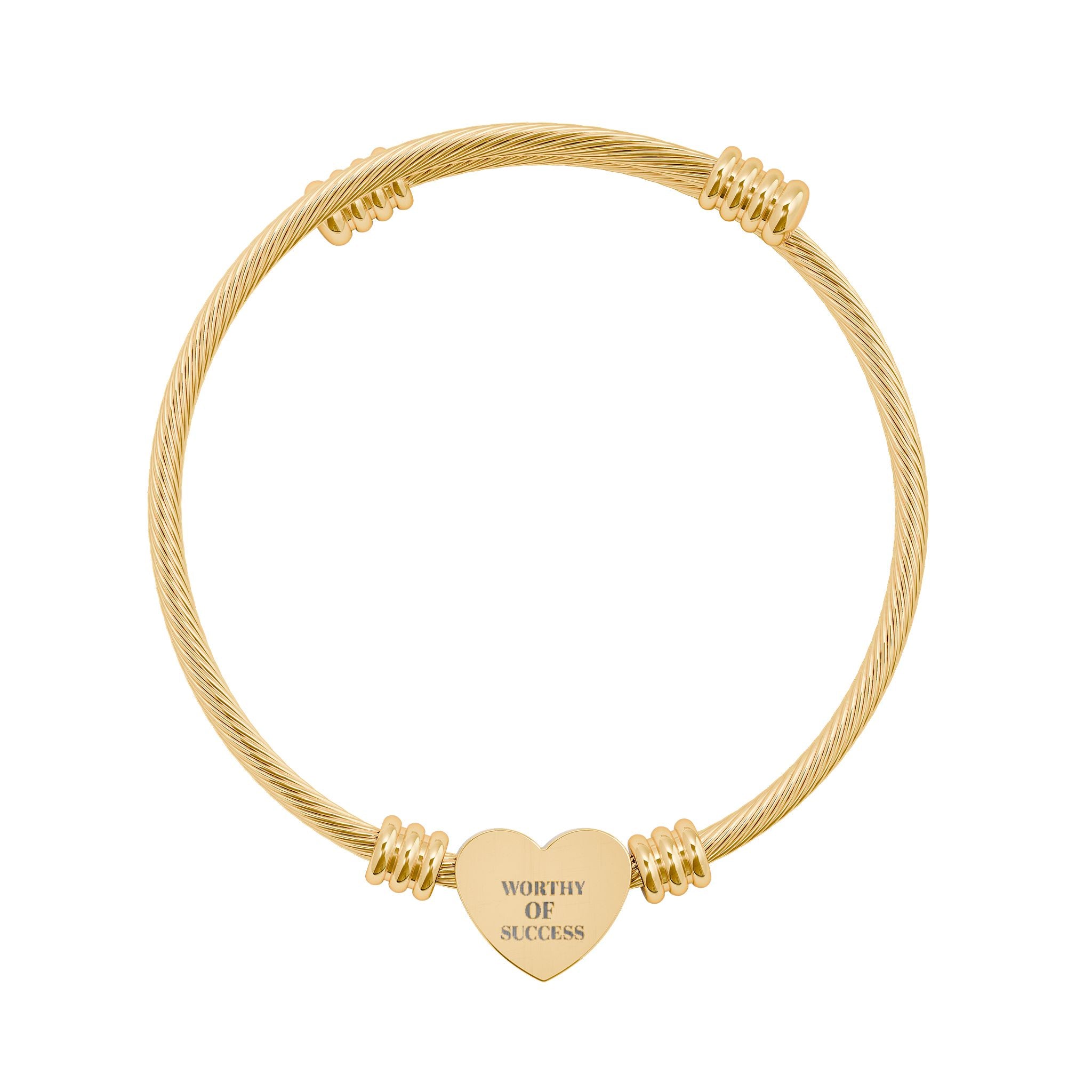 Trono Supremo |  Engravable Heart Cuff Bracelet — Personalize This "Worthy Of Success"  Silver Cable Bangle