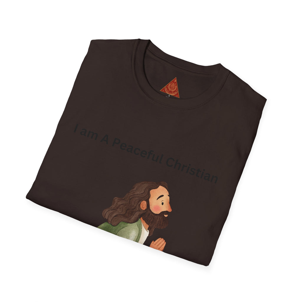 Trono Supremo | Christian Prayer T‑Shirt – “I Am A Peaceful Christian” Jesus Illustration